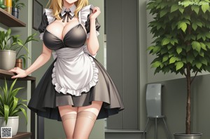 A woman in a maid outfit is posing for a picture.