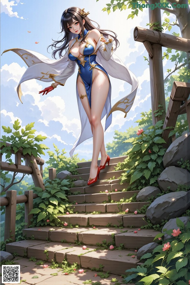 Hentai - The Frozen Elegance That Melts Starlight Set.2 20250106 Part 6 No.efafb9 A woman in a blue and white outfit is walking up some steps.