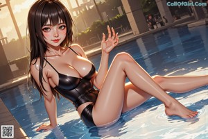 A woman in a bathing suit is standing in a pool.