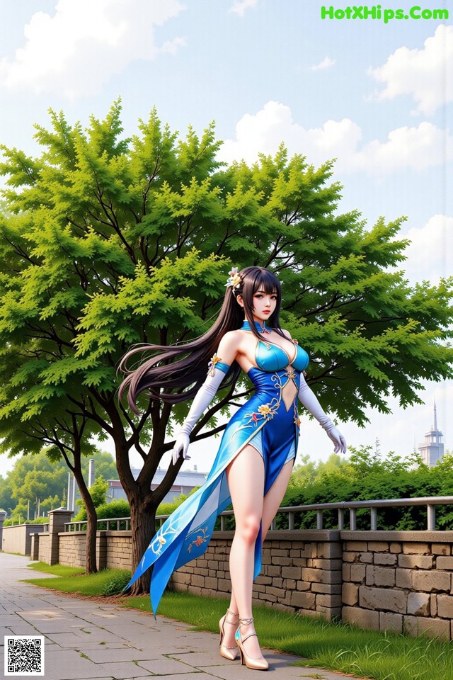 Hentai - The Frozen Elegance That Melts Starlight Set.2 20250106 Part 17 No.94dc23 A woman in a blue dress standing next to a tree.