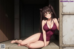 A naked anime girl with a cat ears on her head.