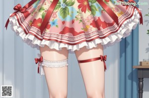 a woman in a red and white dress posing for a picture