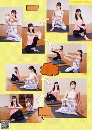 A woman in a yoga pose is shown in a magazine.